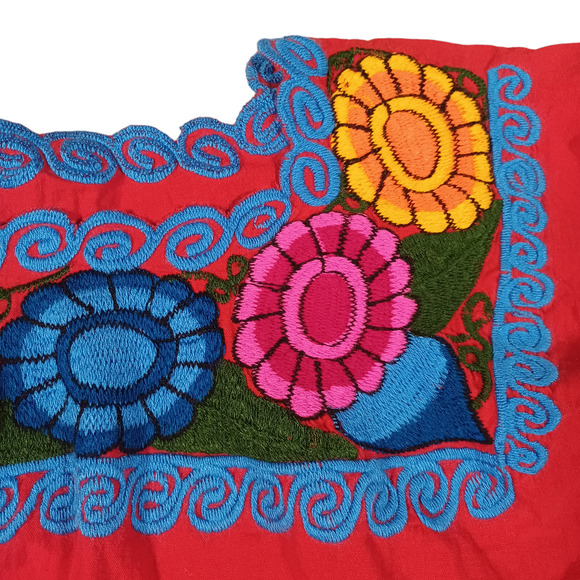 Handmade Vintage Embroidered Floral Huipil Poncho Sleeveless Square Top - Picture 6 of 7